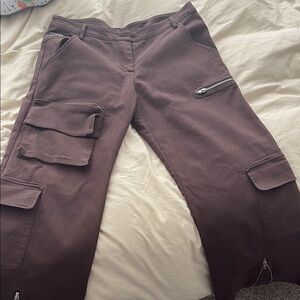 Brown Cargo Pants with Zipper Details